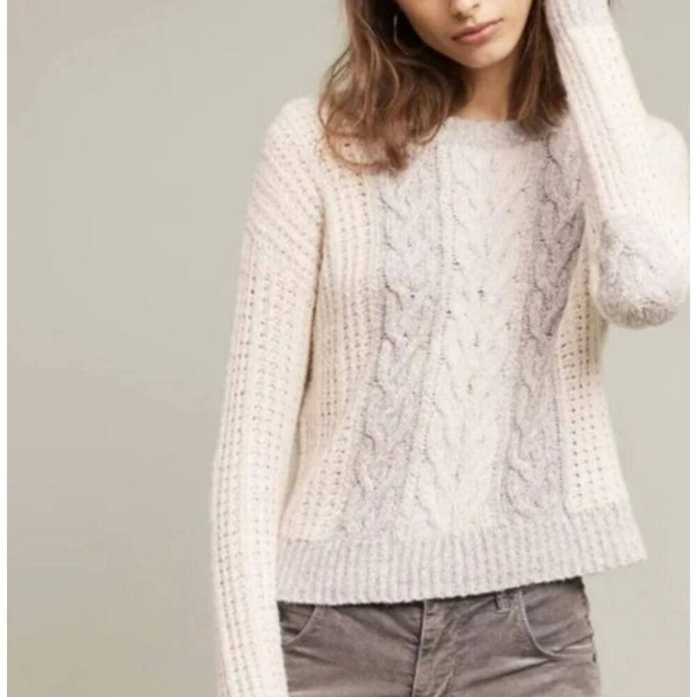 Anthropologie Sleeping On Snow Marie Cable Knit Elbow Patch Sweater Womens M